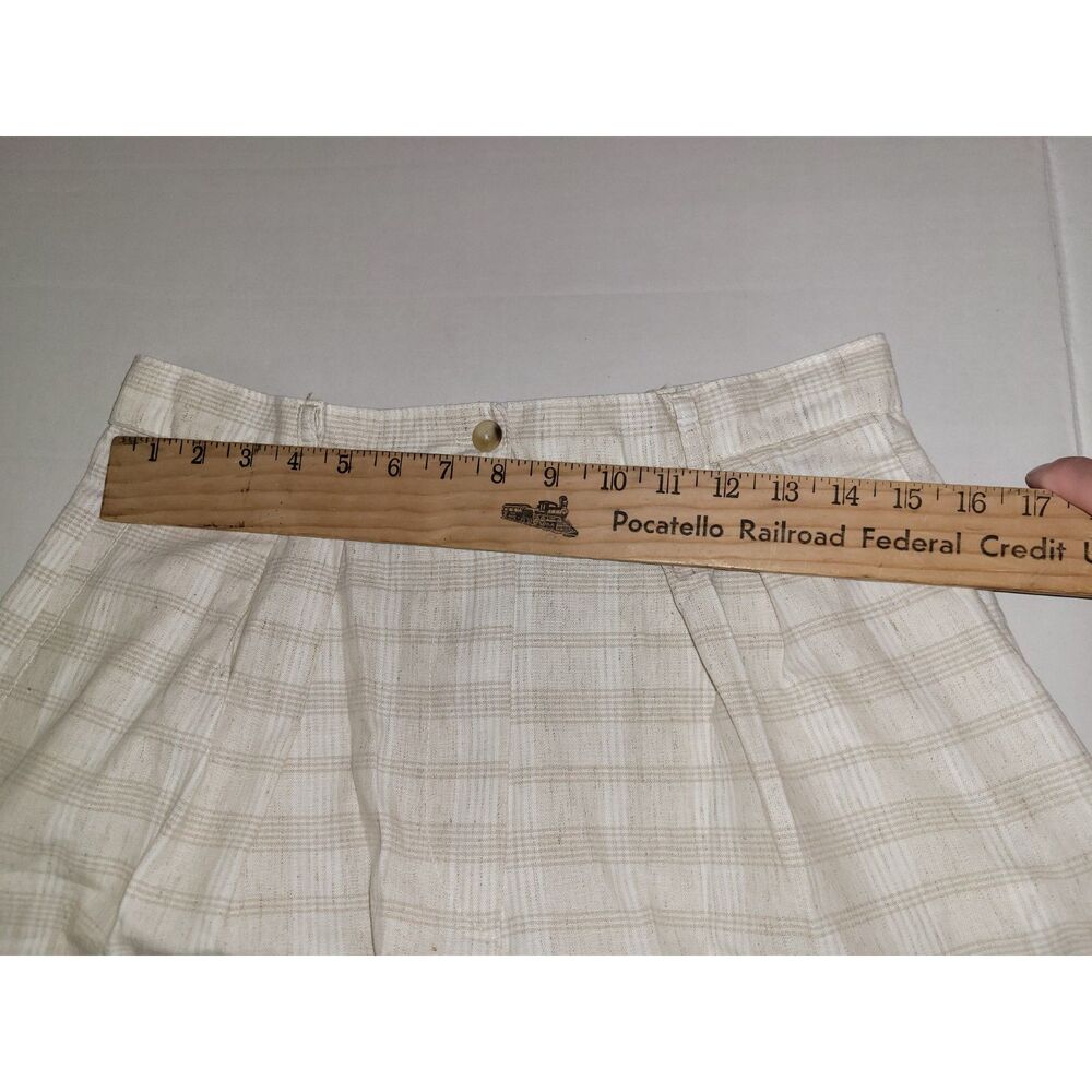 Vintage Style Gingham Plaid Pleated Shorts Tan Beige White Size16 - Picture 3 of 7